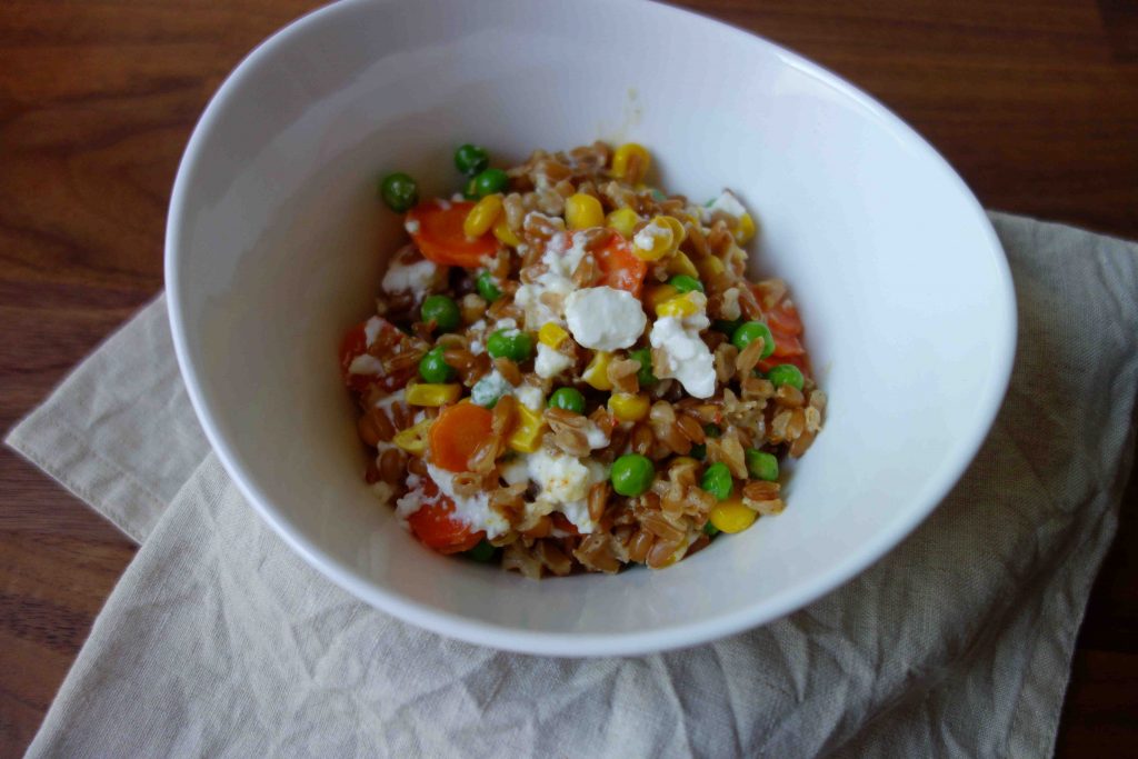 Cooked Spelt with Vegetables And Feta