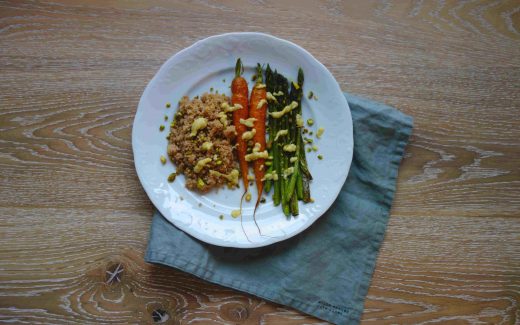 Ofengemüse mit Couscous und Sesamdressing, Oven Baked Veggies With Couscous And Sesame Dressing